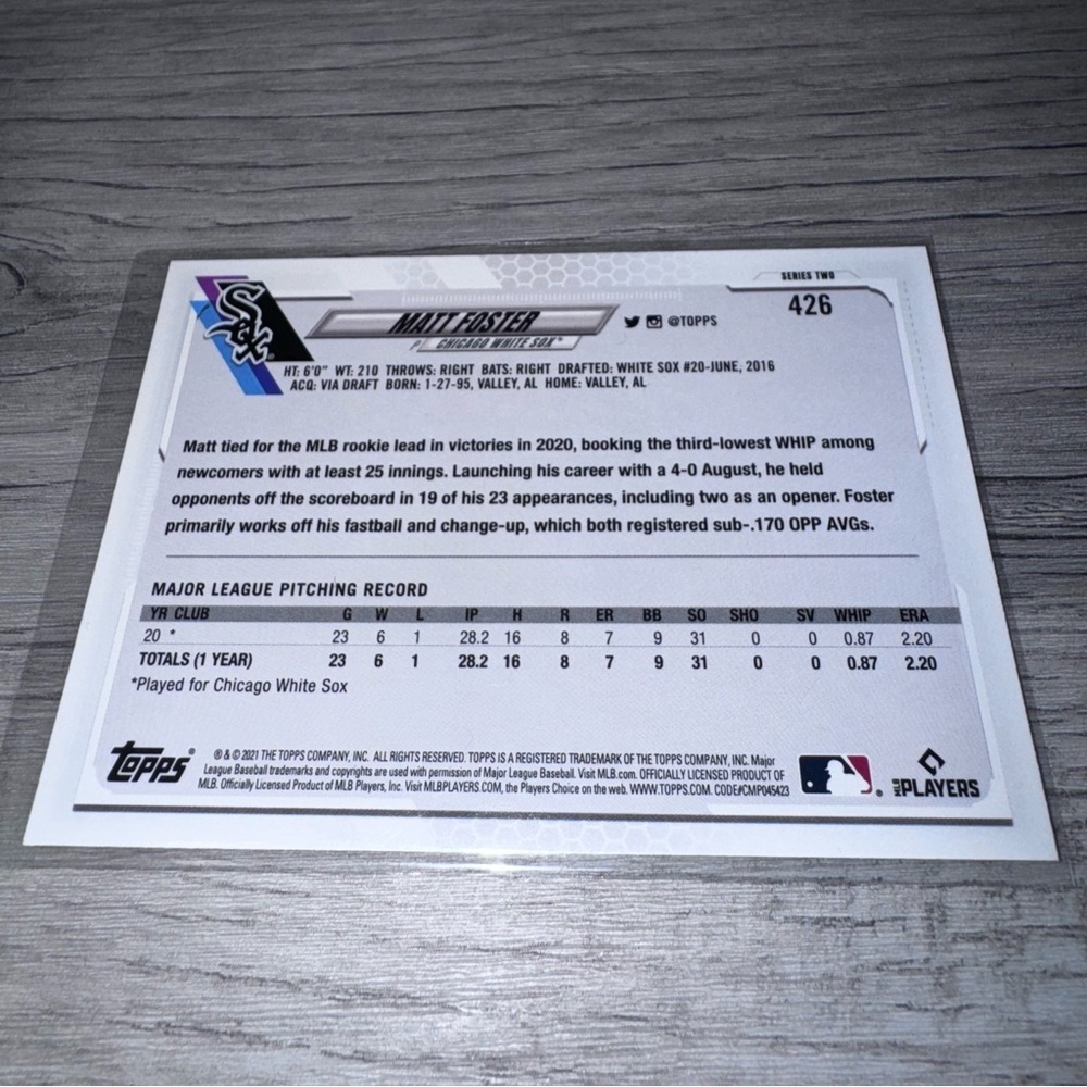 2021 Topps Employee Edition #426 Matt Foster RC Chicago White Sox SUPER RARE - Picture 4 of 4
